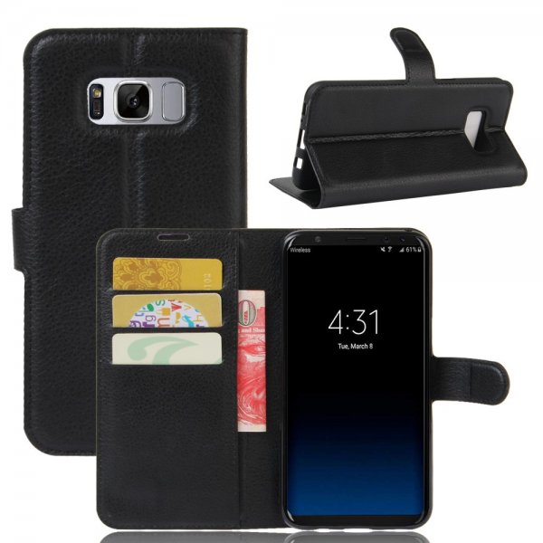 Samsung Galaxy S8 Plus Litchi Musta Kotelo