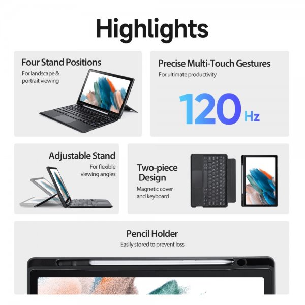 Dux Ducis Samsung Galaxy Tab A8 -kotelo irrotettavalla näppäimistöllä, musta
