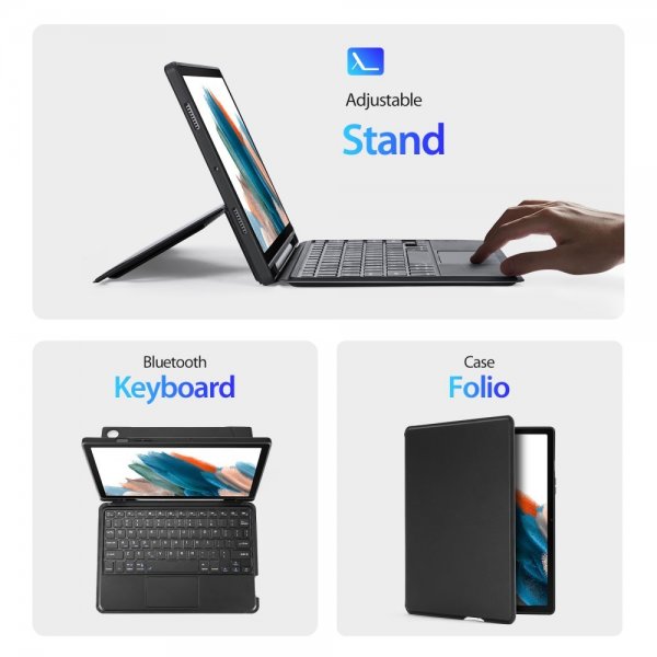 Dux Ducis Samsung Galaxy Tab A8 -kotelo irrotettavalla näppäimistöllä, musta