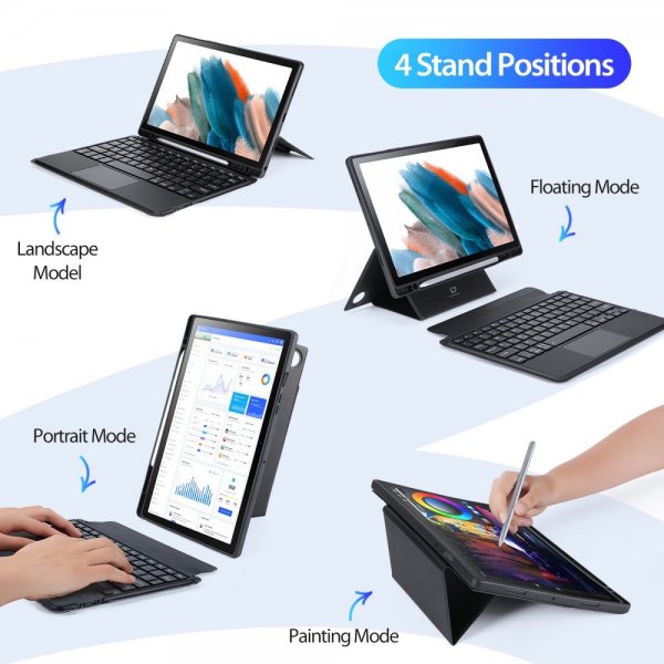 Dux Ducis Samsung Galaxy Tab A8 -kotelo irrotettavalla näppäimistöllä, musta