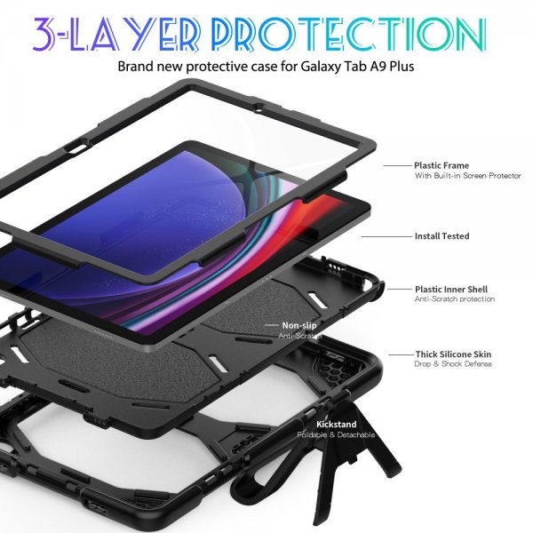 Samsung Galaxy Tab A9 Plus/Tab A11 Plus Kuori Heavy Duty Armor Musta
