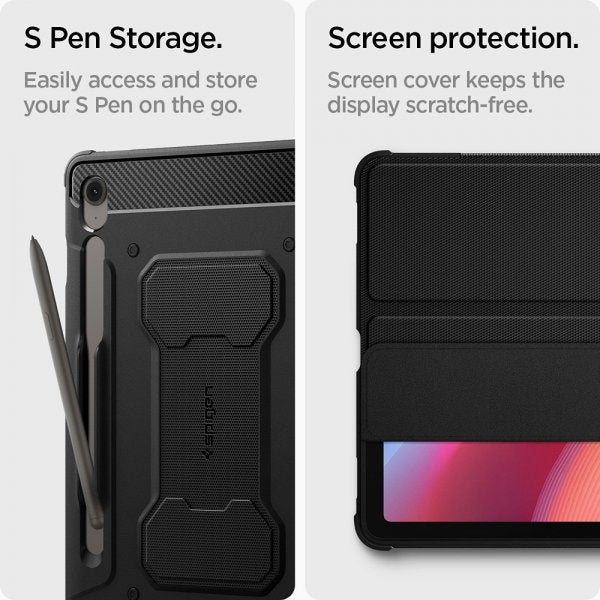 Spigen Samsung Galaxy Tab S10 FE Rugged Armor Pro -suojakuori, mattamusta
