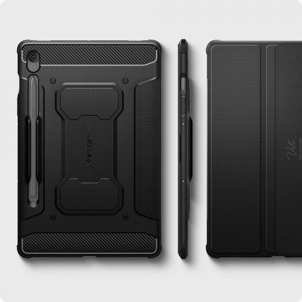 Spigen Samsung Galaxy Tab S10 FE Rugged Armor Pro -suojakuori, mattamusta