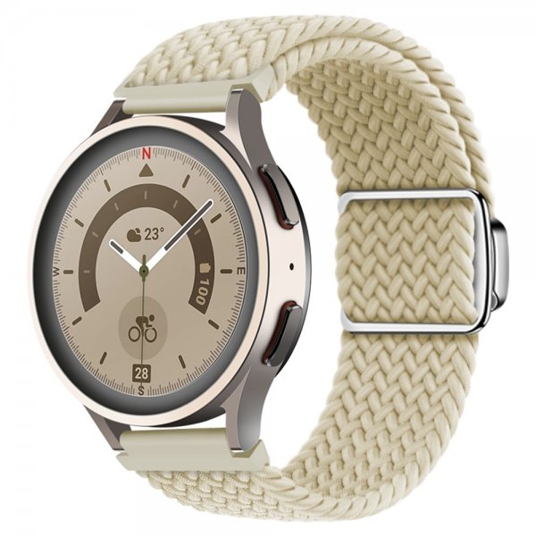 Samsung Galaxy Watch 20mm Ranneke Punottu Nylon Luonnonvalkoinen
