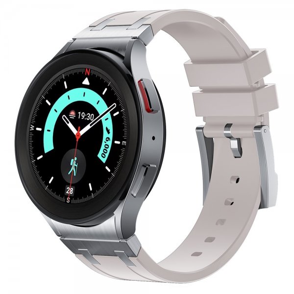 Samsung Galaxy Watch 20mm silikoniranneke, hopeasolki, beige