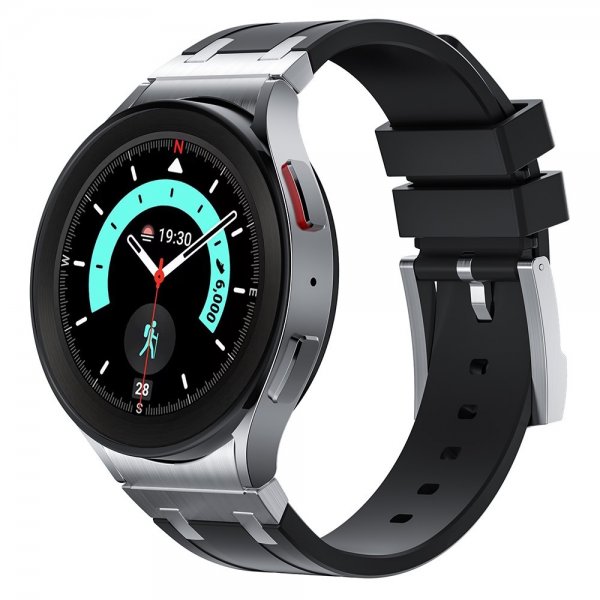 Samsung Galaxy Watch 20mm Silikoniranneke Hopeasolki Musta