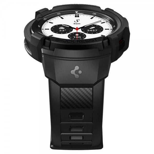 Spigen Samsung Galaxy Watch 4 Classic 42mm Kuori rannekkeella Rugged Armor Pro Musta