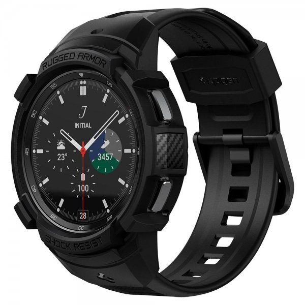 Spigen Samsung Galaxy Watch 4 Classic 46mm -kuori rannekkeella Rugged Armor Pro Musta