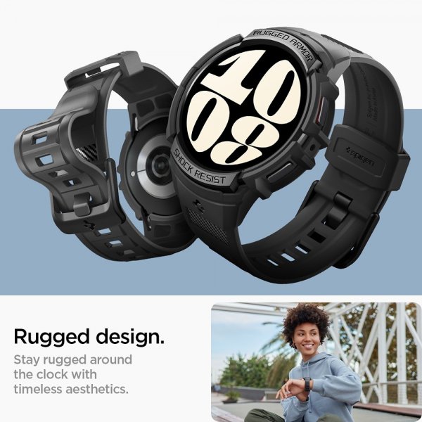 Spigen Samsung Galaxy Watch 6 40mm Suojakuori ja ranneke Rugged Armor Pro Musta