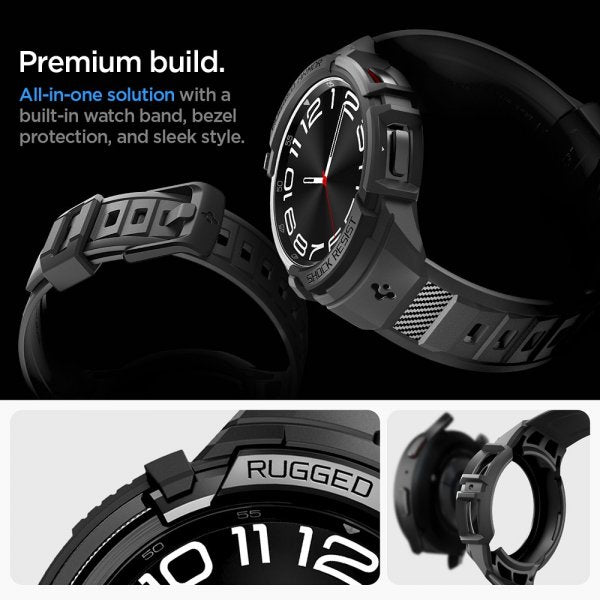 Spigen Samsung Galaxy Watch 6 Classic 47mm Kuori ja ranneke Rugged Armor Pro Musta