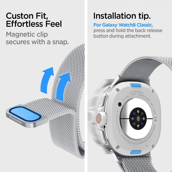 Spigen Samsung Galaxy Watch 8 40/44mm/Classic 46mm ranneke Metal Fit Silver
