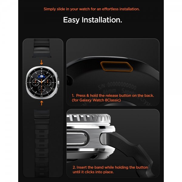 Spigen Samsung Galaxy Watch 8 40/44mm/Classic 46mm ranneke WBS2 musta