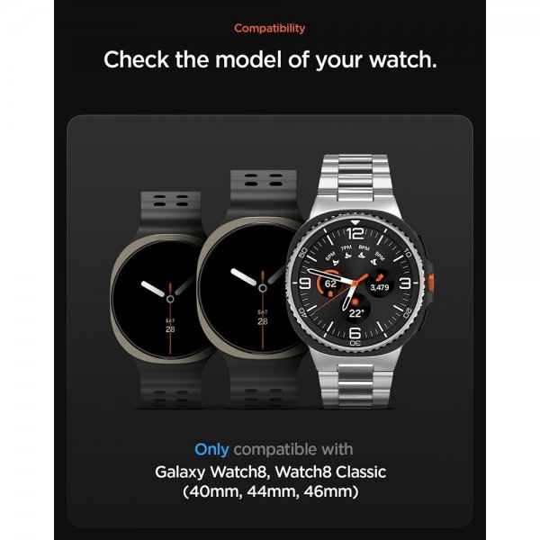 Spigen Samsung Galaxy Watch 8 40/44mm/Classic 46mm -ranneke DuraPro Flex Musta