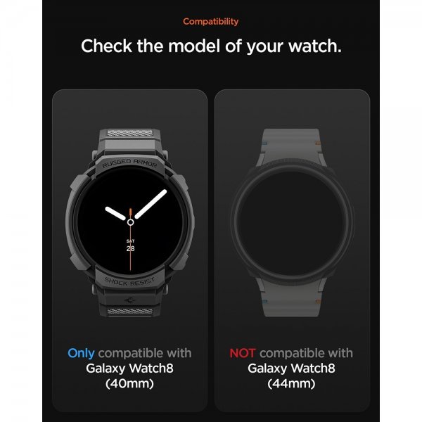 Spigen Samsung Galaxy Watch 8 44mm ranneke ja suojakotelo Rugged Armor Pro Matte Black