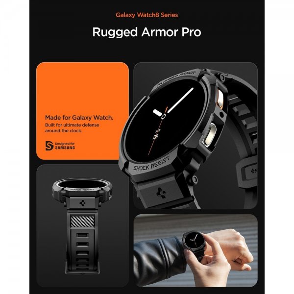 Spigen Samsung Galaxy Watch 8 44mm ranneke ja suojakotelo Rugged Armor Pro Matte Black