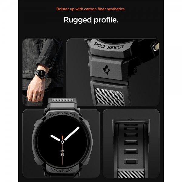 Spigen Samsung Galaxy Watch 8 44mm ranneke ja suojakotelo Rugged Armor Pro Matte Black
