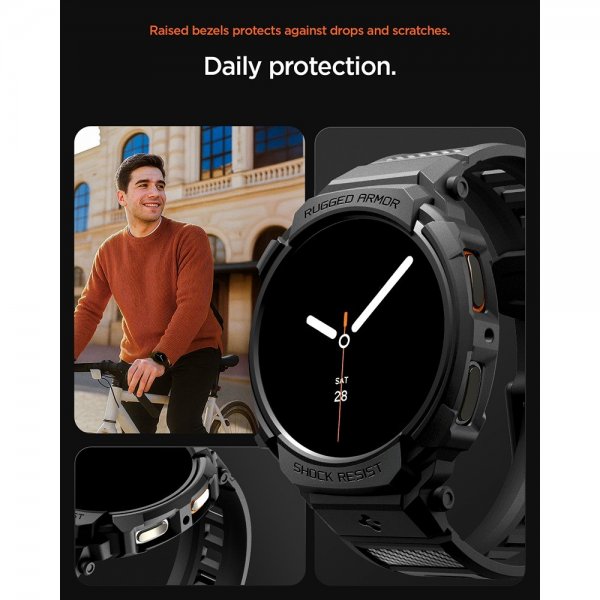 Spigen Samsung Galaxy Watch 8 44mm ranneke ja suojakotelo Rugged Armor Pro Matte Black