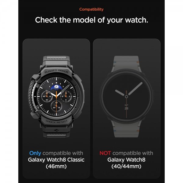 Spigen Samsung Galaxy Watch 8 Classic 46mm ranneke ja suojakotelo Rugged Armor Pro Matte Black