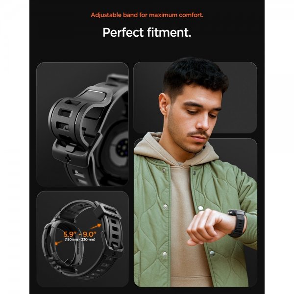 Spigen Samsung Galaxy Watch 8 Classic 46mm ranneke ja suojakotelo Rugged Armor Pro Matte Black