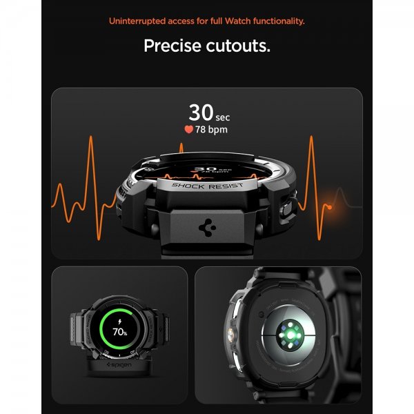 Spigen Samsung Galaxy Watch 8 Classic 46mm ranneke ja suojakotelo Rugged Armor Pro Matte Black