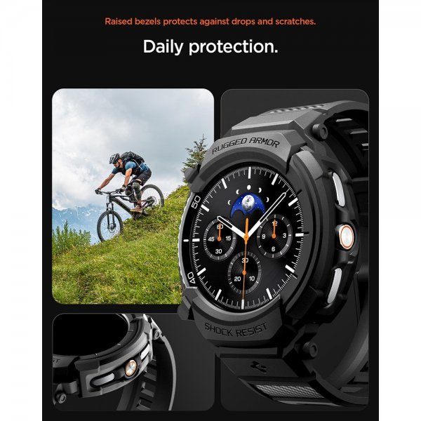 Spigen Samsung Galaxy Watch 8 Classic 46mm ranneke ja suojakotelo Rugged Armor Pro Matte Black