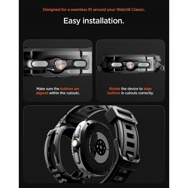 Spigen Samsung Galaxy Watch 8 Classic 46mm ranneke ja suojakotelo Rugged Armor Pro Matte Black