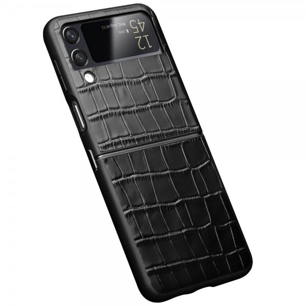 Qialino Samsung Galaxy Z Flip 4 -suojakuori, krokotiilikuvio, musta