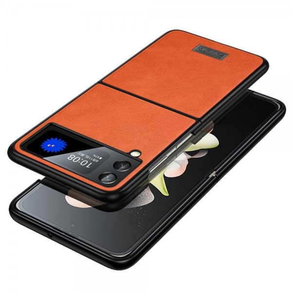 Sulada Samsung Galaxy Z Flip 4 -suojakotelo, nahkakuvio, oranssi