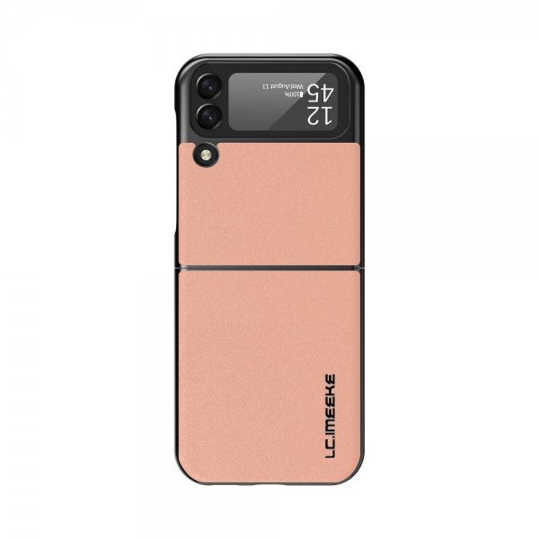 Lc.Imeeke Samsung Galaxy Z Flip 4 Kuori Nahkarakenne Vaaleanpunainen