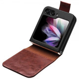 Qialino Samsung Galaxy Z Flip 5 -suojakotelo, aitoa nahkaa, tummanruskea