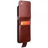 Qialino Samsung Galaxy Z Flip 5 -suojakotelo, aitoa nahkaa, tummanruskea