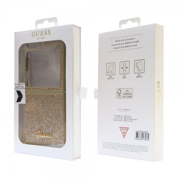 Guess Samsung Galaxy Z Flip 5 Kuori Glitter Flakes Metallilogo Kulta