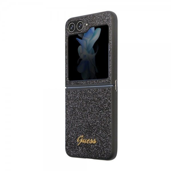 Guess Samsung Galaxy Z Flip 5 Kuoret Glitter Flakes Metal Logo Musta