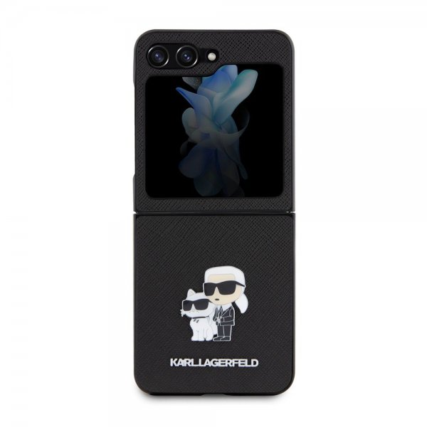 Karl Lagerfeld Samsung Galaxy Z Flip 5 Suojakuori NFT Karl & Choupette Pin Saffiano Musta