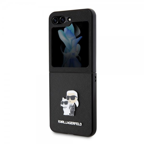 Karl Lagerfeld Samsung Galaxy Z Flip 5 Suojakuori NFT Karl & Choupette Pin Saffiano Musta