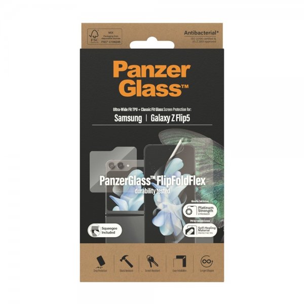 PanzerGlass Samsung Galaxy Z Flip 5 -suojakalvo FlipFoldFlex Ultra-Wide Fit TPU + Classic Fit Glass