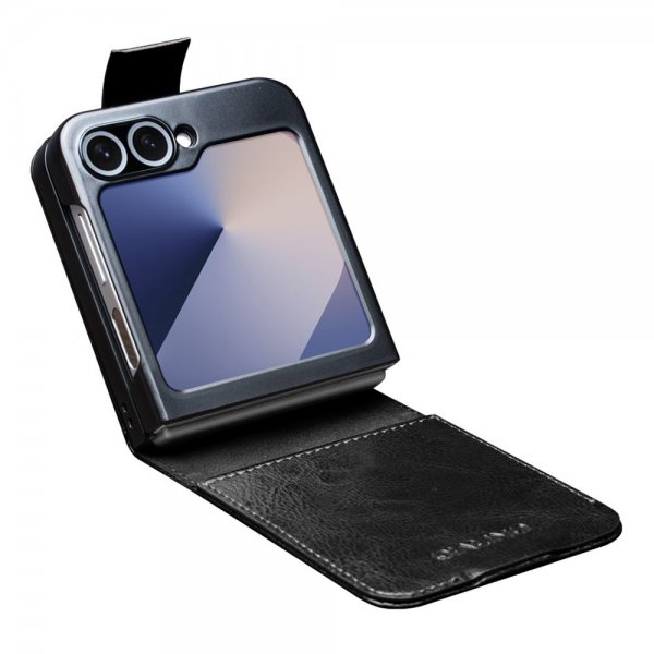 Qialino Samsung Galaxy Z Flip 6/Flip 7 FE Nahkakotelo Läpällä, Musta
