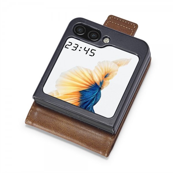 Lc.Imeeke Samsung Galaxy Z Flip 6/Flip 7 FE suojakuori korttipaikalla, taitettava, tummanruskea
