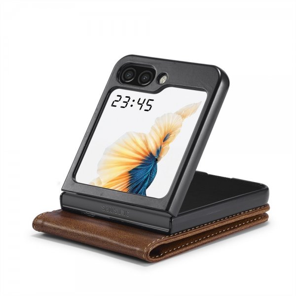 Lc.Imeeke Samsung Galaxy Z Flip 6/Flip 7 FE suojakuori korttipaikalla, taitettava, tummanruskea