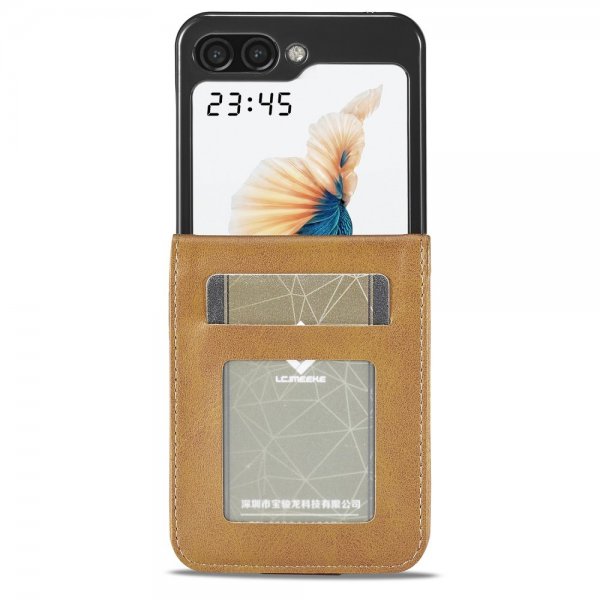 Lc.Imeeke Samsung Galaxy Z Flip 6/Flip 7 FE Kotelo korttipaikalla, jalustatoiminto, vaaleanruskea