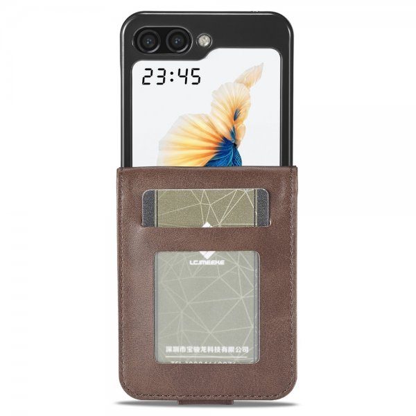 Lc.Imeeke Samsung Galaxy Z Flip 6/Flip 7 FE -suojakotelo korttipaikalla ja jalustatoiminnolla, tummanruskea