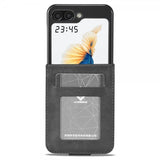Lc.Imeeke Samsung Galaxy Z Flip 6/Flip 7 FE suojakotelo, jossa korttipaikka ja jalustatoiminto, musta