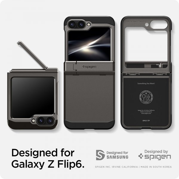 Spigen Samsung Galaxy Z Flip 6/Galaxy Z Flip 7 FE -suojakuori Tough Armor Pro Gunmetal