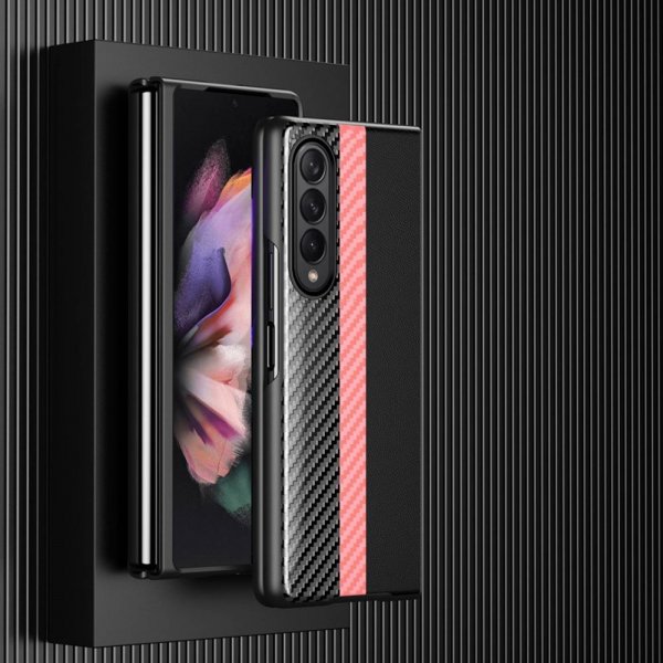 Samsung Galaxy Z Fold 4 Kuori Hiilikuitutekstuuri Raita Pinkki