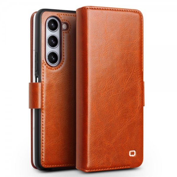 Qialino Samsung Galaxy Z Fold 5 Kotelo, aitoa nahkaa, ruskea