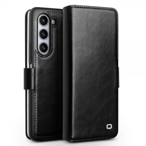 Qialino Samsung Galaxy Z Fold 5 Kotelo Aitoa Nahkaa Musta