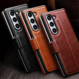 Qialino Samsung Galaxy Z Fold 5 Kotelo Aitoa Nahkaa Musta