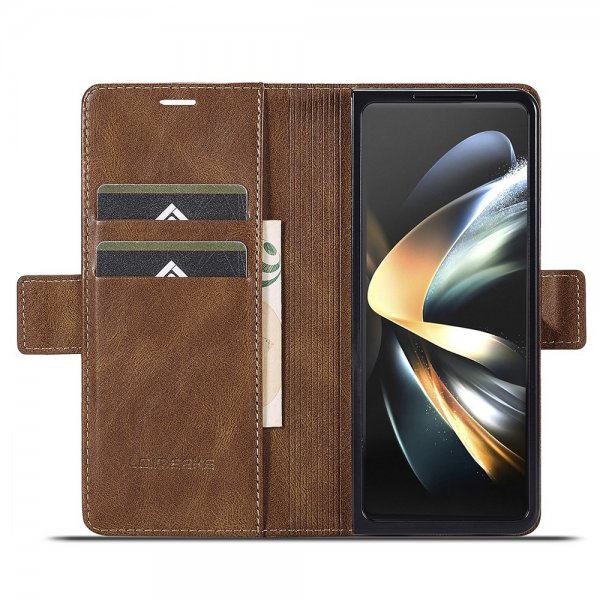 Lc.Imeeke Samsung Galaxy Z Fold 5 -kotelo korttipaikalla, läppämalli, ruskea
