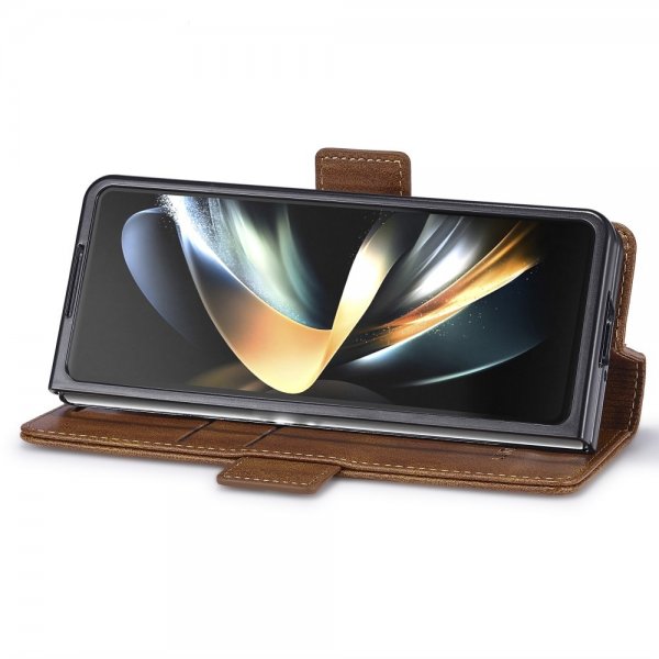 Lc.Imeeke Samsung Galaxy Z Fold 5 -kotelo korttipaikalla, läppämalli, ruskea