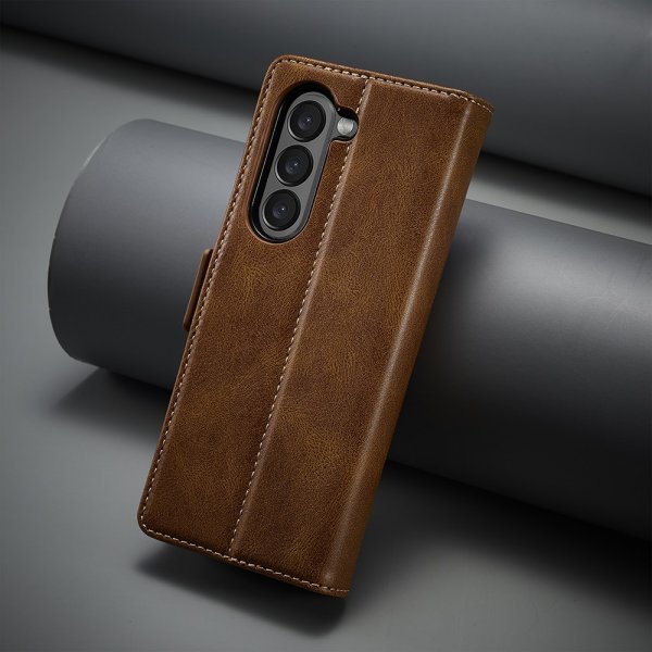 Lc.Imeeke Samsung Galaxy Z Fold 5 -kotelo korttipaikalla, läppämalli, ruskea
